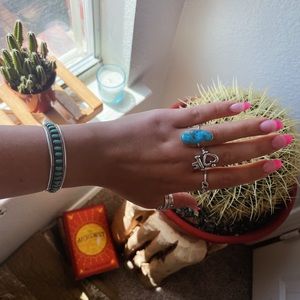 Kingman turquoise sterling silver stamped cuff
